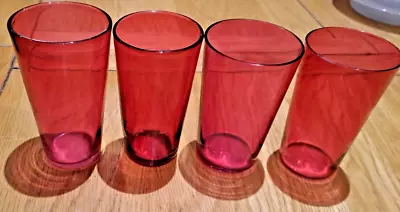 Buy 4 X Cranberry Glass Tumblers Genuine Antique Glasses Ground & Polished Bottoms • 31.99£