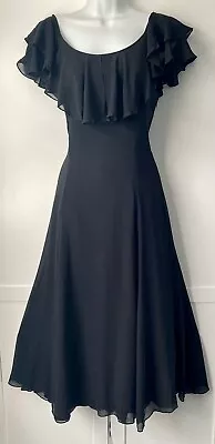 Buy Vintage 1990 Laura Ashley 💯 SilkUk 14 Est 10-12 Frill Neck Evening Dress Black • 48£