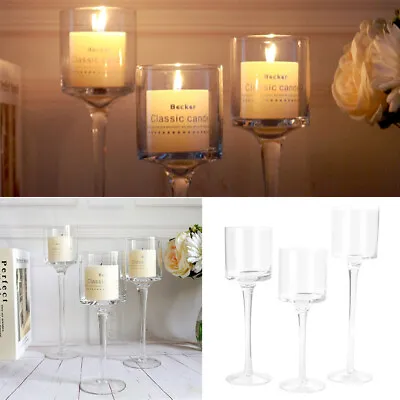 Buy 3pcs Hurricane Long Stem Glass Candle Holders Centerpiece Crystal Cup Tea Light • 12.94£
