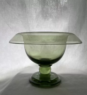 Buy Rare Vintage Inverted Rim British Art Glass  Seaglass  Green Footed Bowl • 91.69£