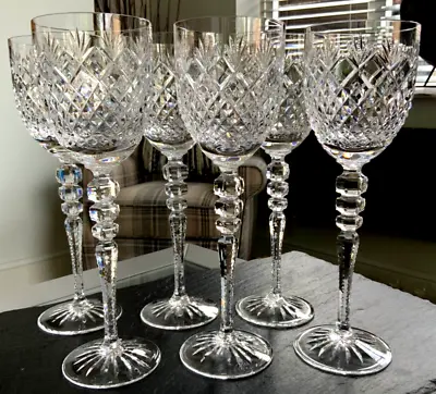 Buy Superb Set Of Long Stemmed Cut Glass Crystal Hock / Wine Glasses • 185£