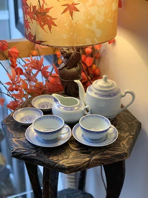 Buy Vintage Jingdezhen Chinese Rice Pattern Tea Set Dragon And Floral Patterns • 39.99£