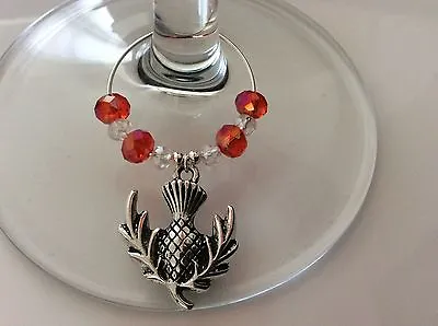 Buy Red Scottish Thistle Crystal Wine Glass Charms Weddings Burns Night Table Gifts • 6£