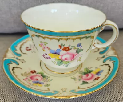 Buy Antique Minton Turquoise Raised Enamel Jeweled Gold Floral Teacup And Saucer Set • 142.30£