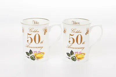 Buy  Pair Of 50th (Golden) Wedding Anniversary Bone China Mugs • 19.95£