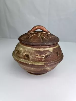 Buy Lovely Vintage Hand Made Pottery Bowl Lidded Cereamic Arrow Pattern 12cm Tall • 23£
