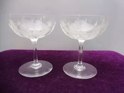 Buy Antique Etched Crystal Butterfly Champagne Saucers • 59.99£