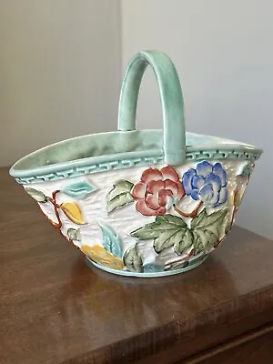Buy VINTAGE 1930s HJ WOOD Floral Pottery Basket Posy Vase • 18£