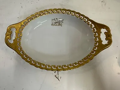 Buy Vintage Schonwald Bavarian Porcelain Ornate Serving Bowl W/ Handles & Gold Dec. • 47.44£