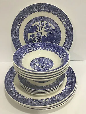 Buy Vintage Willow Ware By Royal China Blue Willow Dinnerware Set Service For 4 • 106.44£