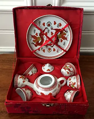 Buy Vintage Miniature Chinese  Hand Painted Dragon Porcelain Tea Set In Box • 15.99£