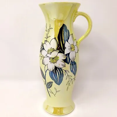 Buy 1950s Burleigh Ware Mid Century Modernist Lustre Vase Floral Yellow Green B&L • 15£