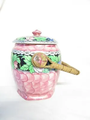 Buy Maling Pottery Pink Lustre Ware Biscuit Barrel With Wicker Handle - No.6456. • 35£