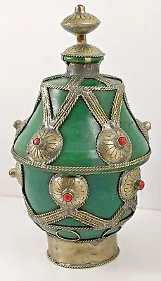 Buy Hand Crafted Moroccan Pottery Covered Jar Embellished Silver Metal Overlay  • 246.56£