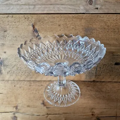 Buy Vintage Glass Cake Stand Cut Glass. 21cm Wide 16cm Tall  • 9.90£