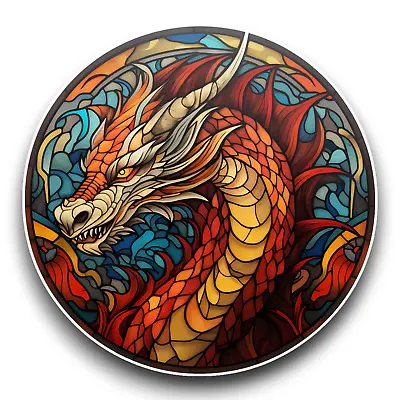 Buy Mythical Dragon Stained Glass Window Effect Vinyl Sticker Decal 100x100mm • 2.59£