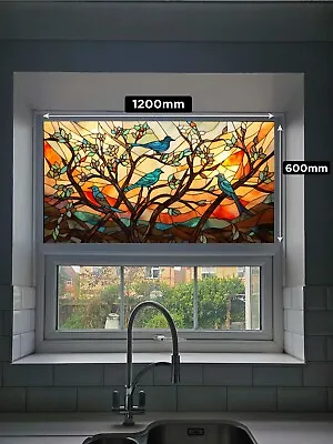Buy Stained Glass Window Film - Abstract - Autumn Birds  - Easy Apply - No Glue • 23.99£