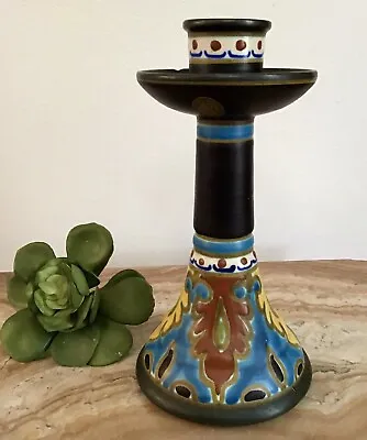 Buy Vintage Gouda Holland Pottery Candle Holder Chamber-stick 7.5”  Art Nouveau • 36.04£
