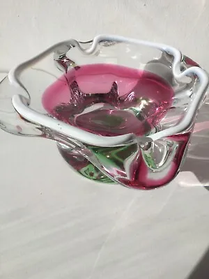 Buy MCM Rare Art Glass Bowl By Josef Hospodka For Chribska 1960s Green & Pink Glass. • 24.99£