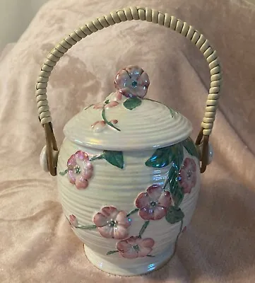 Buy Maling Pottery Lustreware Barrel Jar Lidded Apple Blossom Cottage Straw Handle • 37£