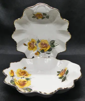 Buy Two Vintage Old Foley James Kent Ltd Shell Shaped Medium Dishes - Yellow Roses • 26.02£