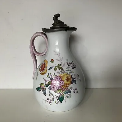 Buy T. Booth Hanley Pottery Jug Pewter Lid Carafe Victorian Floral Pink Antique • 21.69£