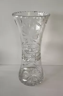 Buy Vintage 12  Tall Lead Crystal Etched Floral Pattern Corset Vase • 24£