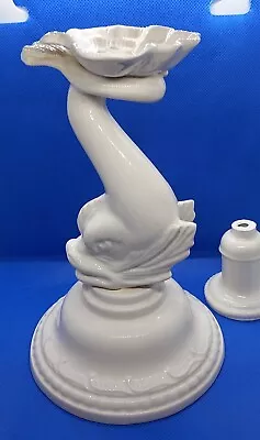 Buy Leedsware CREAMWARE A Candlestick IN THE FORM OF A DOLPHIN 10  Tall VGC • 10£