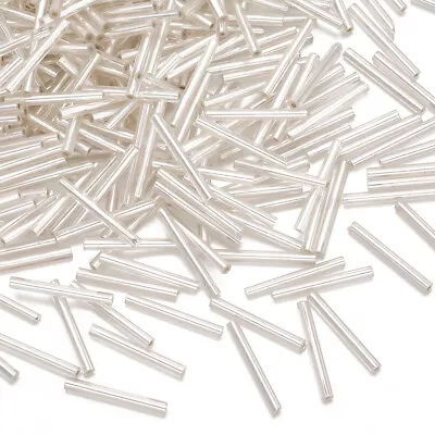 Buy 2000pcs Silver Lined Glass Bugle Beads Transparent Tube Spacer Bead 20x2.5mm • 16.79£