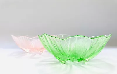 Buy Vintage Mats Jonasson Green Pink Glass Crystal Anemone Bowl Maleras Sweden X 2. • 25£