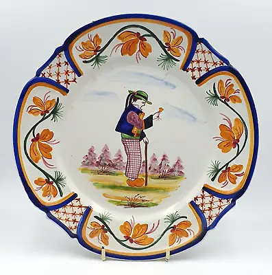 Buy Rare Antique Hand Painted HB Quimper Plate With Breton Gentleman & Flowers • 34.95£