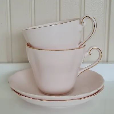 Buy Pair Pretty Pink Vintage Tuscan Bone China Cups & Saucers -Baby Shower - P&P Inc • 12.95£
