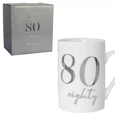 Buy White Bone China Mug With Silver Foil Number - 80th Eighty 80 Birthday • 9.91£