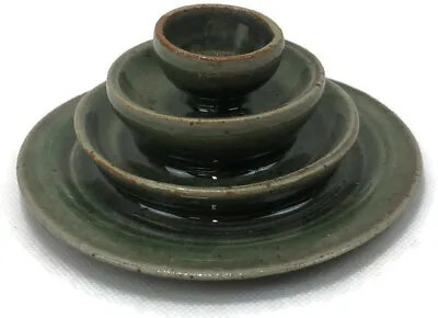 Buy Handmade Hand Spun Glazed Green Tiered Vase Bowl Pottery Potter 6 Inch Wide • 14.37£