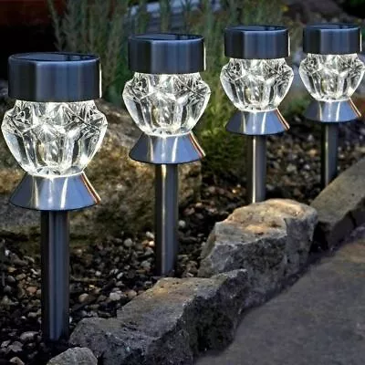 Buy 8x Solar Power LED Stake Lights White Lamps Garden Path Outdoor Crystal Effect • 19.99£