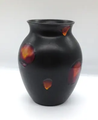 Buy Poole Pottery Dark Brown Vase With Orange Detail (MF143G) • 9£