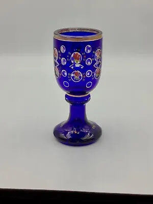 Buy Biedermeier Footed Glass Cobalt Blue Cup Hand Painted Bohemian Water Wine • 90.22£