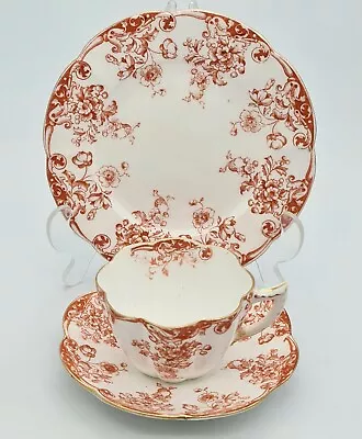 Buy Antique Foley Tea Cup And Saucer Trio Red White Victorian English Bone China • 69.95£