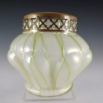Buy Art Nouveau Iridescent White & Green Veined Glass Posy Vase • 65£