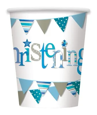 Buy Boys Blue + White Happy Christening Party Tableware Decor Plates Napkins Cups • 2.78£