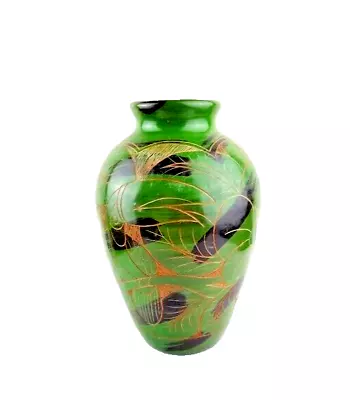 Buy Floral Etched Parrot Green Vase Pottery • 26.46£