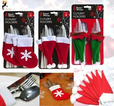 Buy CHRISTMAS CUTLERY HOLDERS Santa Hat Boot Red Elf Stockings Set Of 4 Party Lot • 11.76£