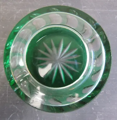 Buy Vintage Bohemian Green Cut To Clear Glass Ashtray  • 8£