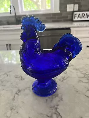 Buy Vintage Cobalt Blue Depression Style Glass Rooster Covered Candy Dish HON • 30.98£