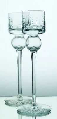 Buy Elegant Pair Tall Vintage Lead Crystal Cut Glass Candle Holders - 25cm • 10£