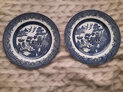 Buy 2 Churchill Blue & White Willow Pattern 9.5” 24cm Dinner Plates • 8.50£