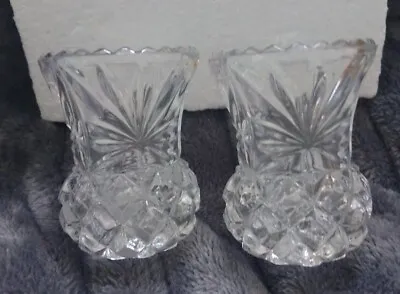 Buy VINTAGE SET Of 2 - Small CUT GLASS / CRYSTAL - Candle Holder - 6cm / 2.5  Tall  • 7.50£