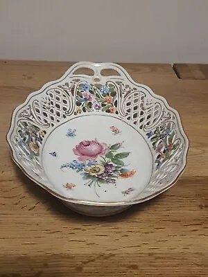 Buy Dresden Reticulated Floral Decorated Oval Basket. • 15£
