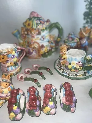 Buy Child's Springtime Tea Set 17 Pc Ceramic 1999 By Mercuries, Beautiful Detail • 40£