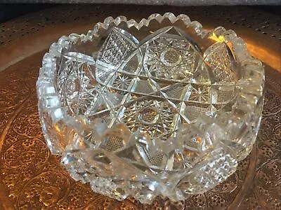 Buy Star Cut Antique American Brilliant Cut Crystal Bowl 17 Cm Rim  X 7.5 Cm High • 59£